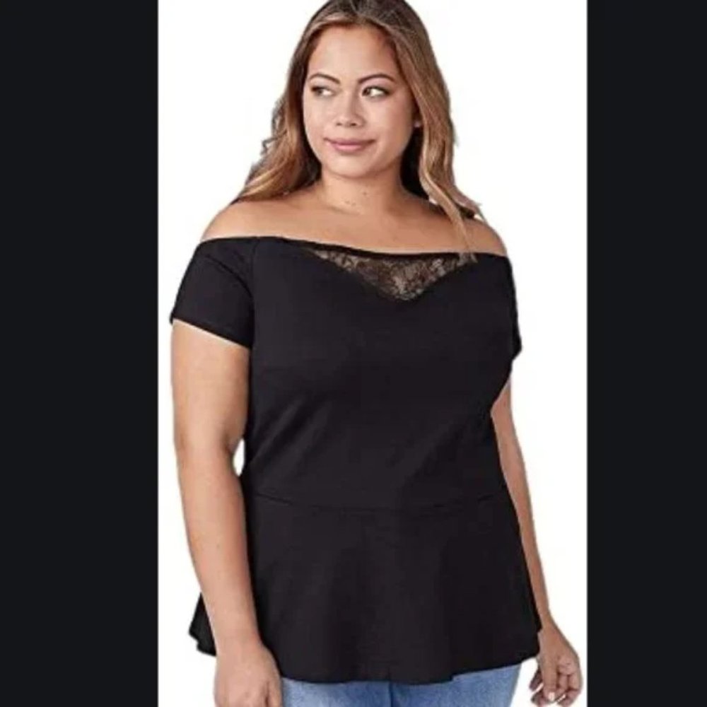 NWT - Lane Bryant - Size - 22/24 - Off Shoulder Black Lace Peplum Top